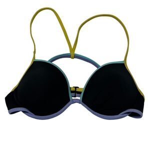 Victoria’s Secret 32 C Bikini Top Black Green Blue Straps Trim Swim Suit Bathing